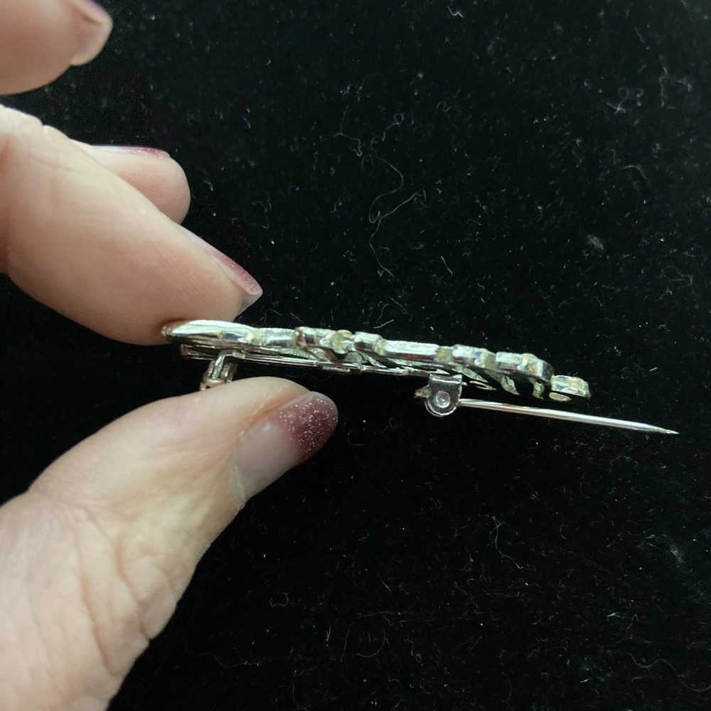 Silver Tone Cursive Mother Script Rhinestone Brooch - Picture 4 of 4
